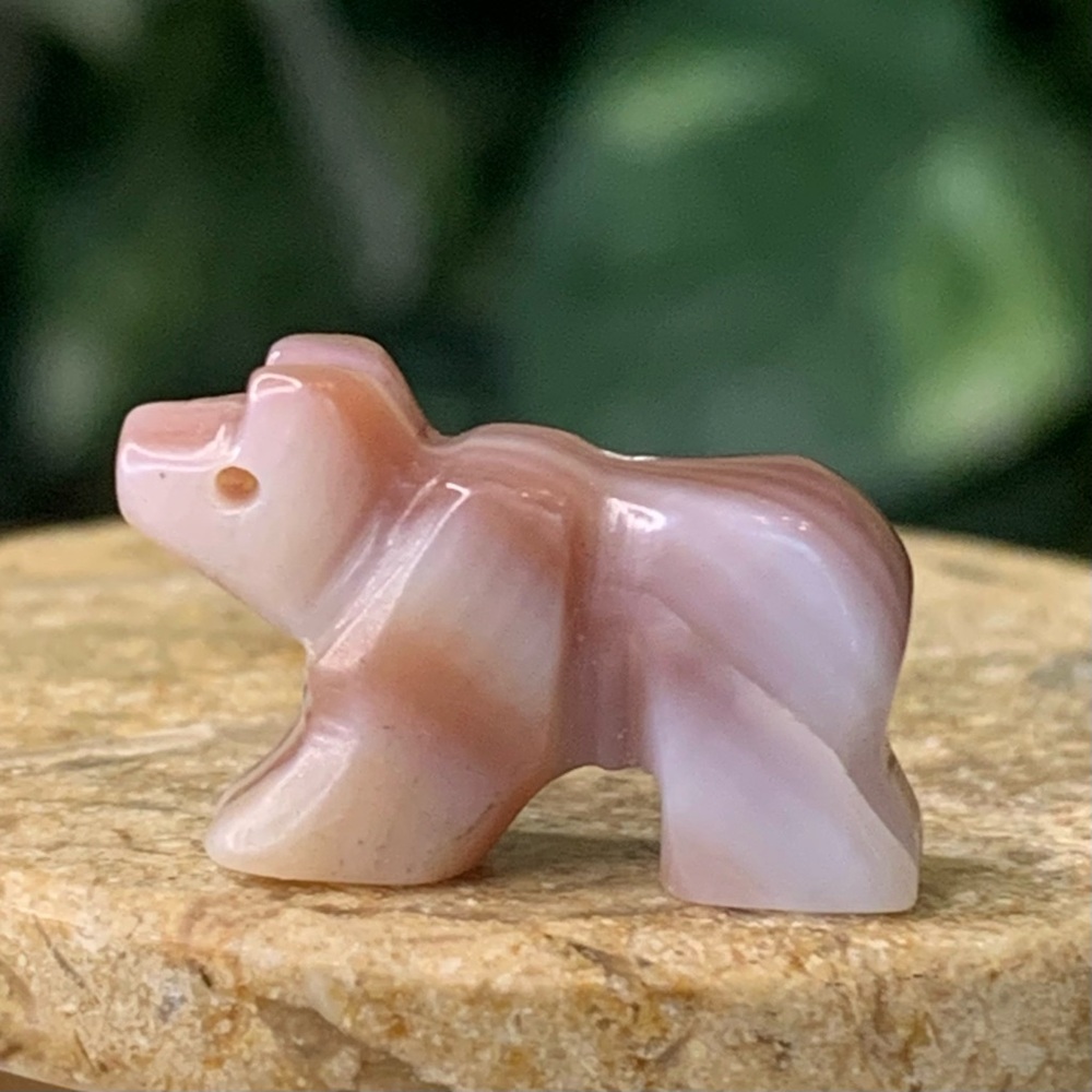 Wampum Fetish Bear Bead Quahog Shell Carving Purple White Clam Top Drilled .7" - Picture 5 of 16